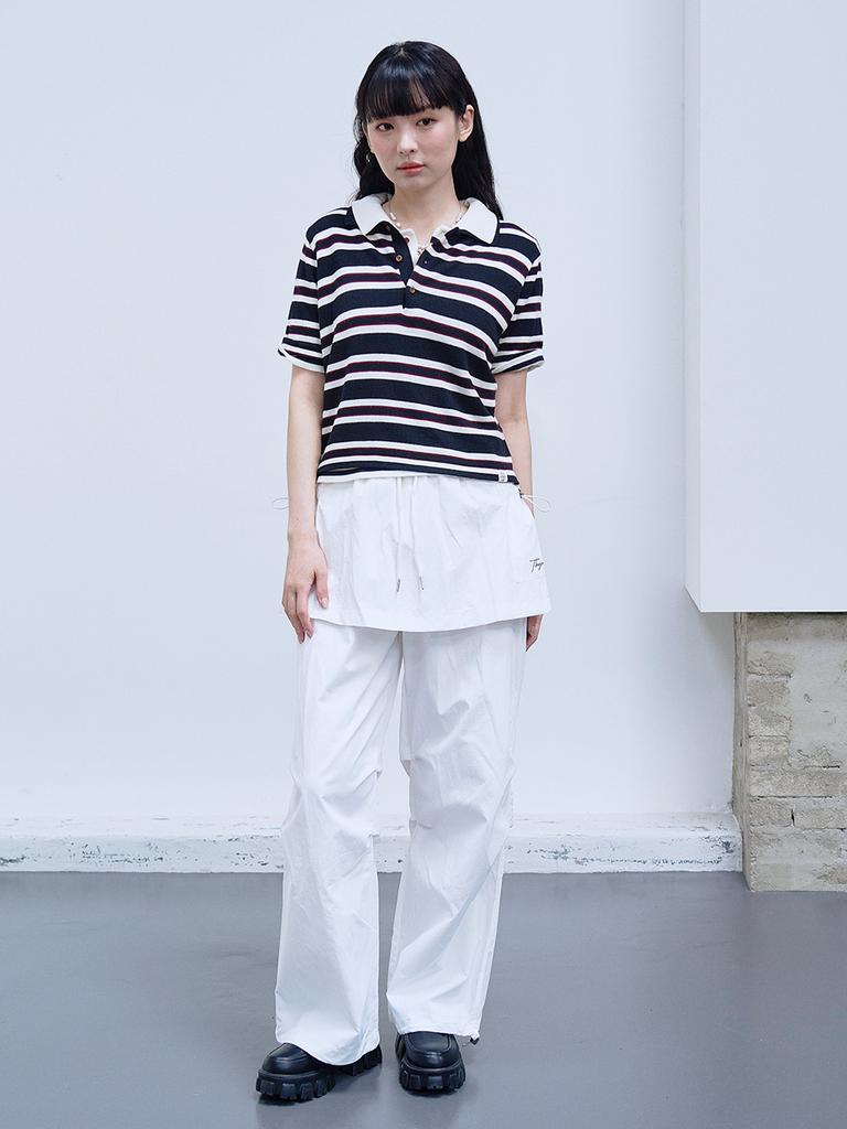 THE GREEN LAB Striped Polo Neck Short Sleeve Knit [Black]