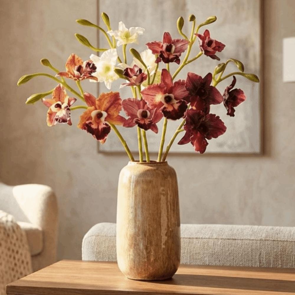 Realistic Cattleya Orchid Stem Real Touch Faux Orchid Branch  For Home Decor
