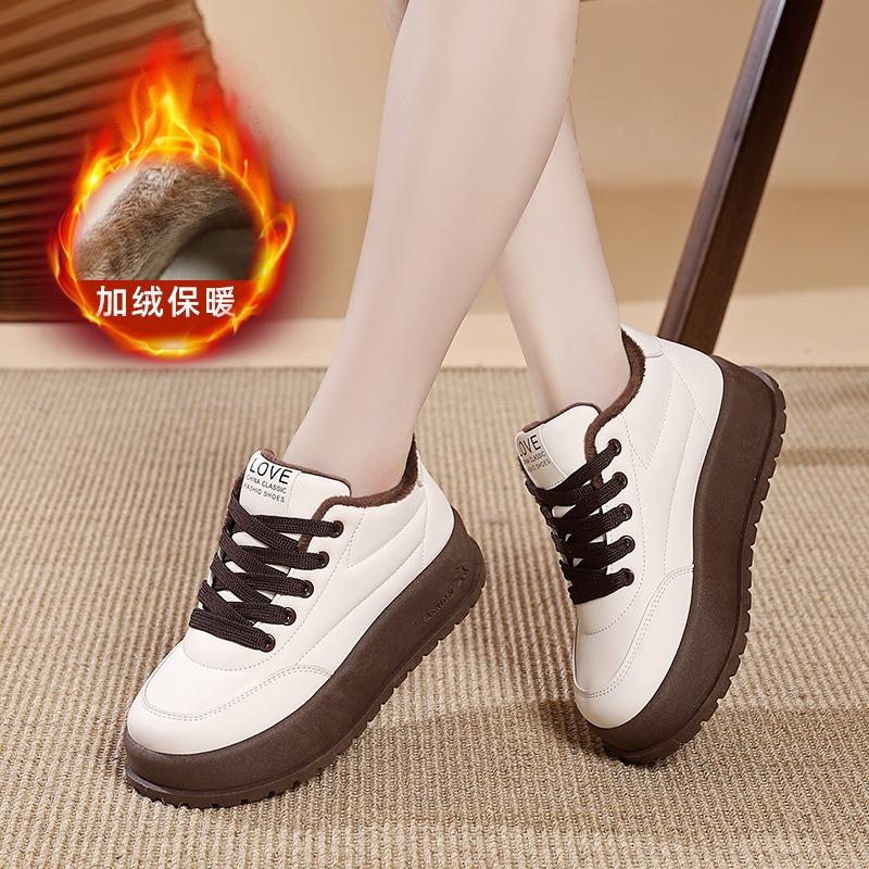 Solid Color Thick Platform Sole Fleece Lined Casual Winter Sneakers For Women