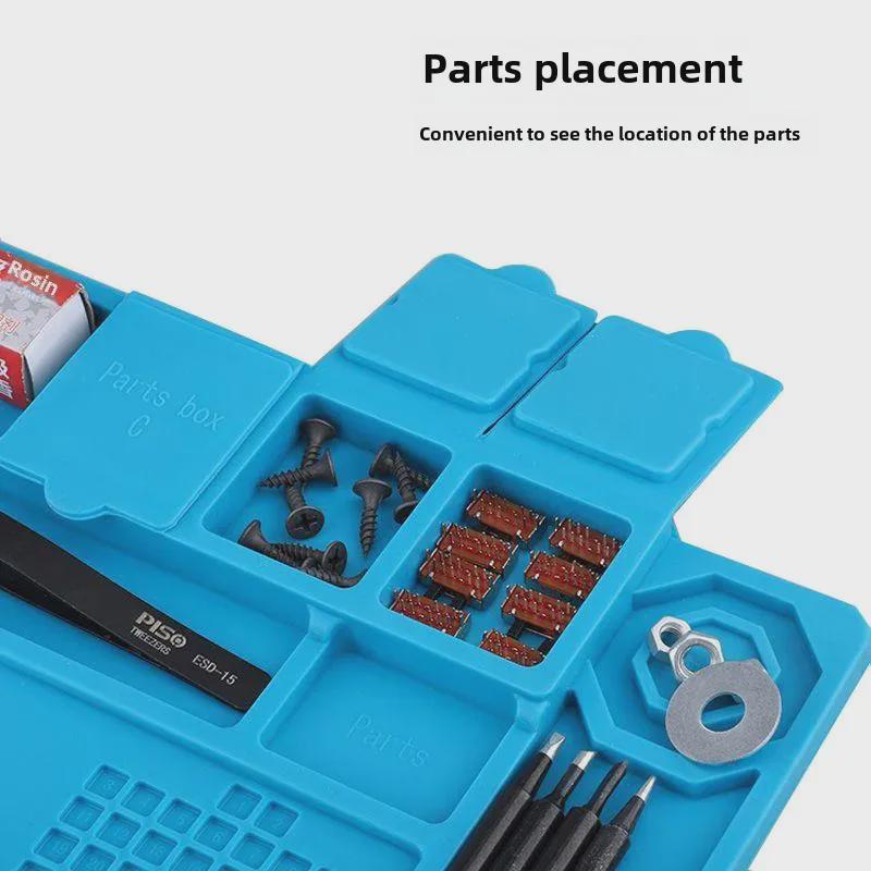 Reparationsplatta i silikon: Antistatisk, Magnetiskt skruvverktyg, Högtemperaturbeständig isolering för reparationer av mobiltelefoner och datorer.