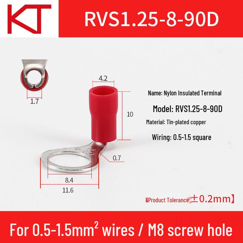 KT KST RVS1.25 Series Bent Angle Copper Ring Terminal with PVC Sheath (90°)