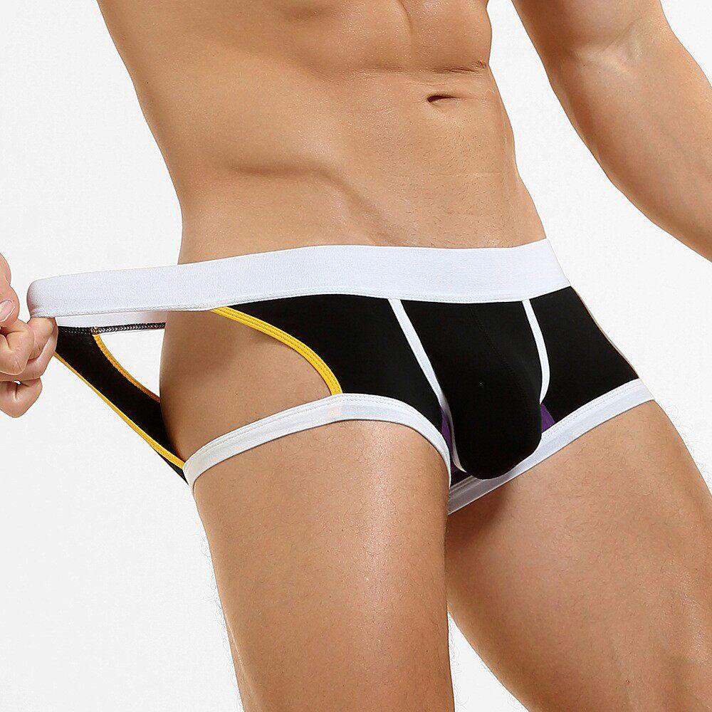 2Pcs/Lot Men's Sexy Low-Rise Boxer Briefs Hollow Sides & Back Butt Cutout Underwear Breathable Cotton Boxers