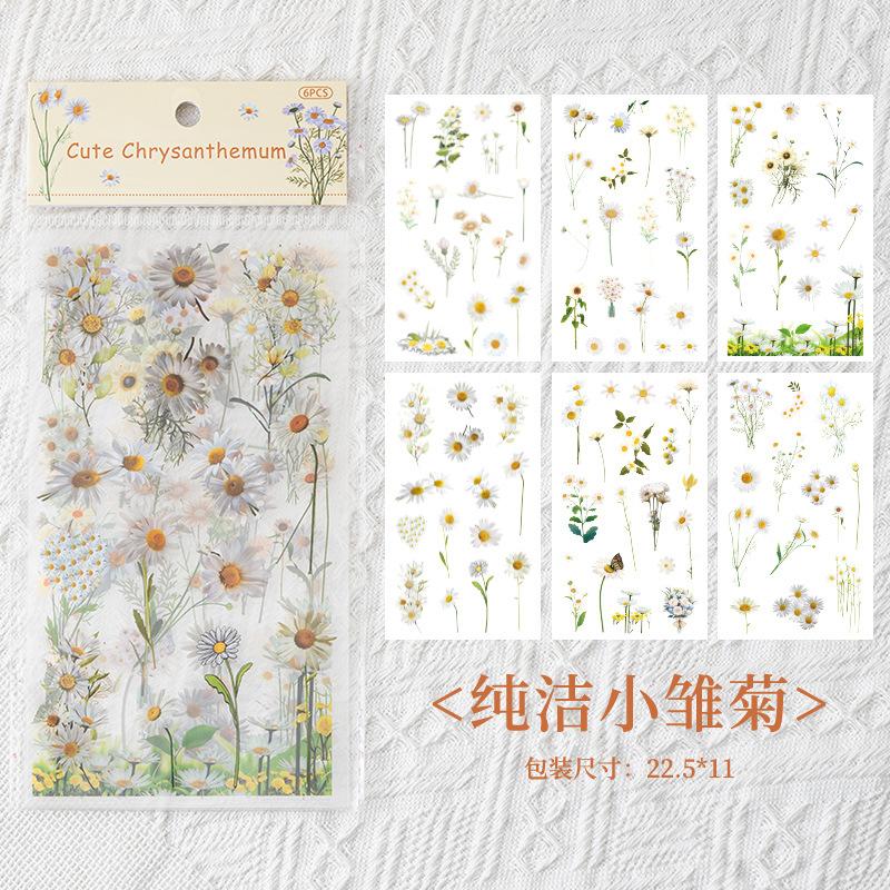 Floral PET Stickers Ins Aesthetic for Journaling Decoden DIY Scrapbook Girl Craft Supplies
