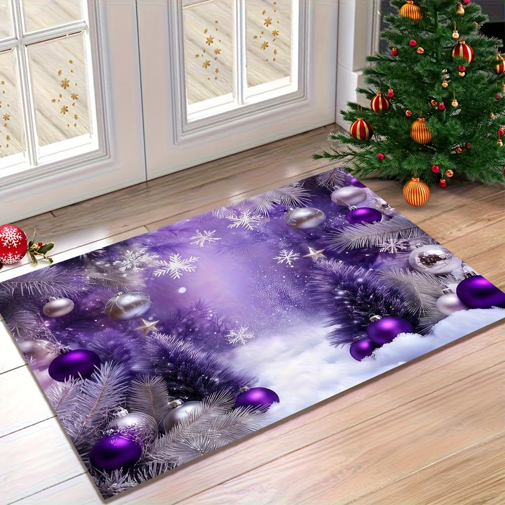 

Purple Christmas Snowflake Doormat, Festive Ornament Design Rug, Non-Slip Machine Washable Polyester Door Carpet Mat 40x60cm