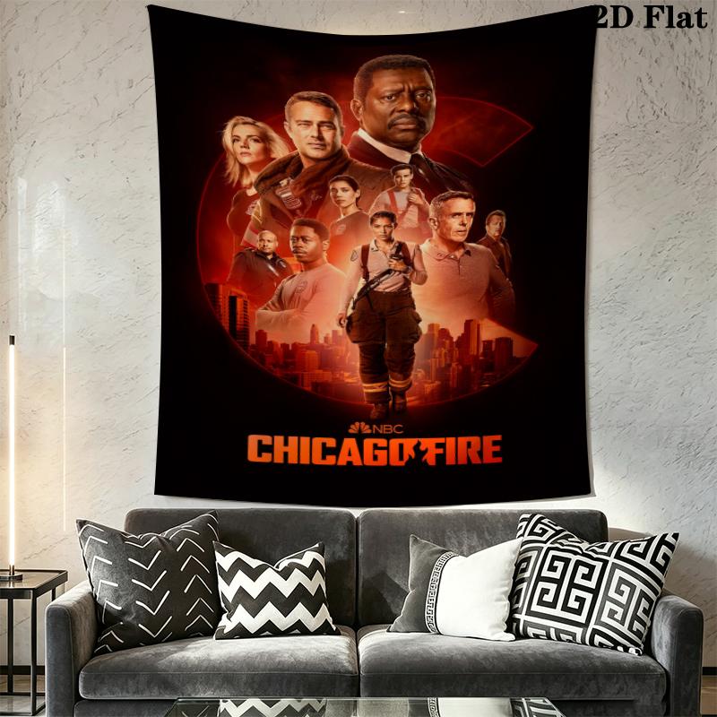 Chicago Fire Wall Tapestry Aesthetic Wall Hanging Printed Fabric Blanket Decorative Tapestries for Bedroom Living Room Home Decor