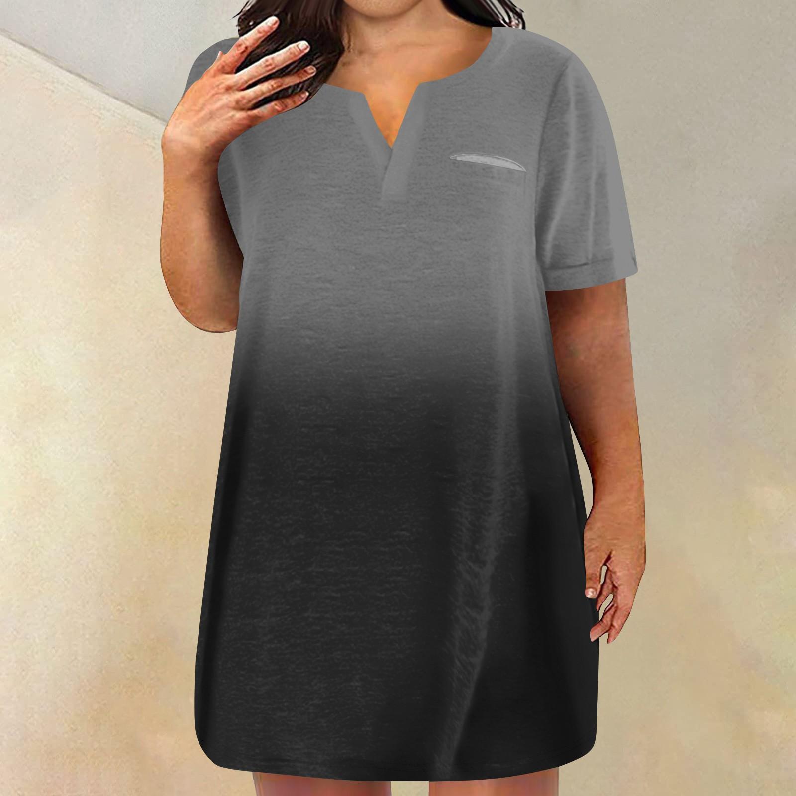 

Женские платья больших размеров с V-образным вырезом и коротким рукавом, летнее повседневное платье-туника с карманом XXXXXL серый
