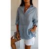 IHUASU Single Breasted Pleated Lapel Shirt Women's Solid Color Pull-up Sleeve Top