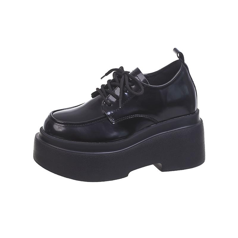 Heightened loafers women's spring 2025 new muffin platform super high heel small lace-up British small leather shoes