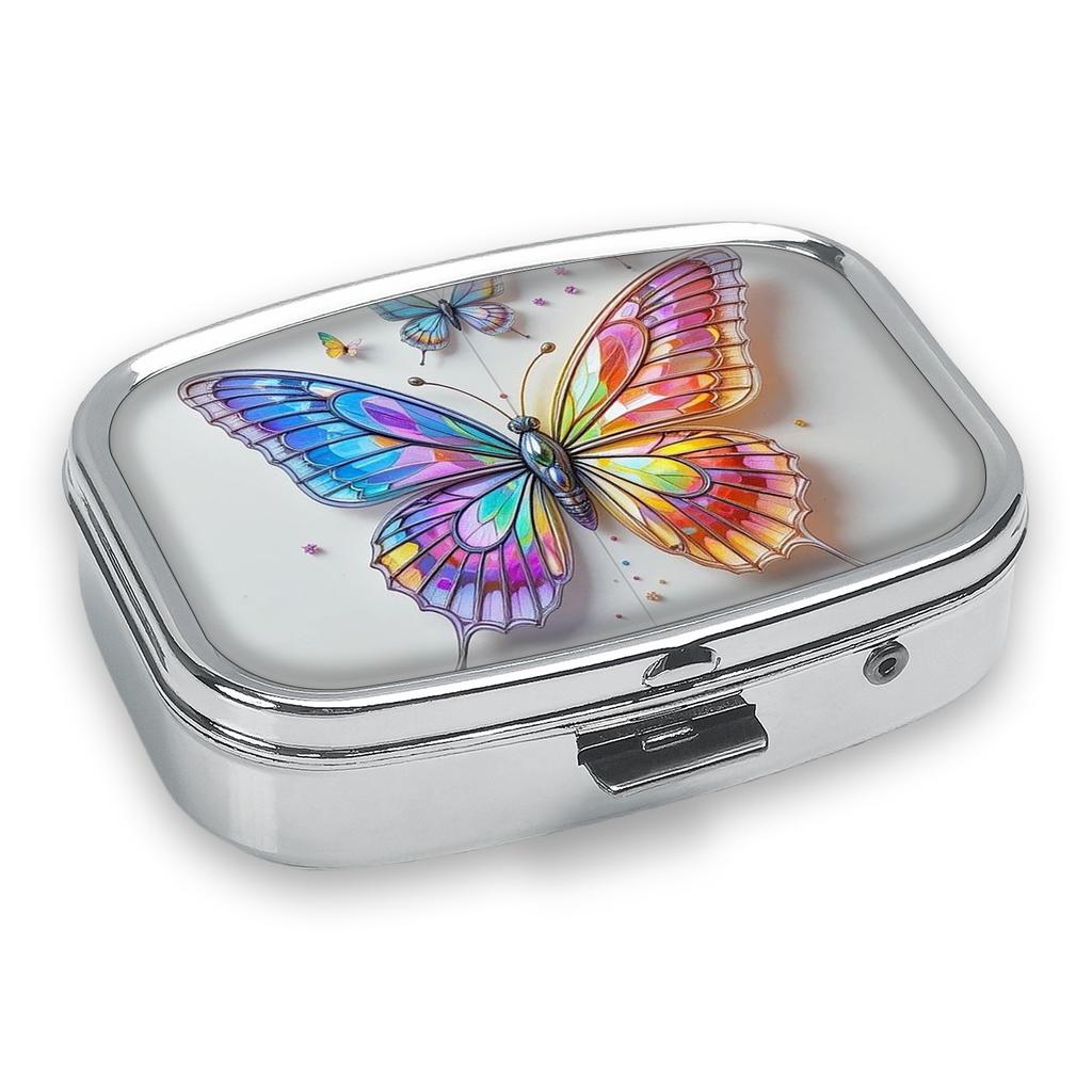 Portapillole Portatile con 2 Scomparti, Mini Custodia Organizer in Metallo per Medicine, Carino Contenitore Stampato per Pillole, Vitamine, Gioielli, Viaggio, Uso Quotidiano