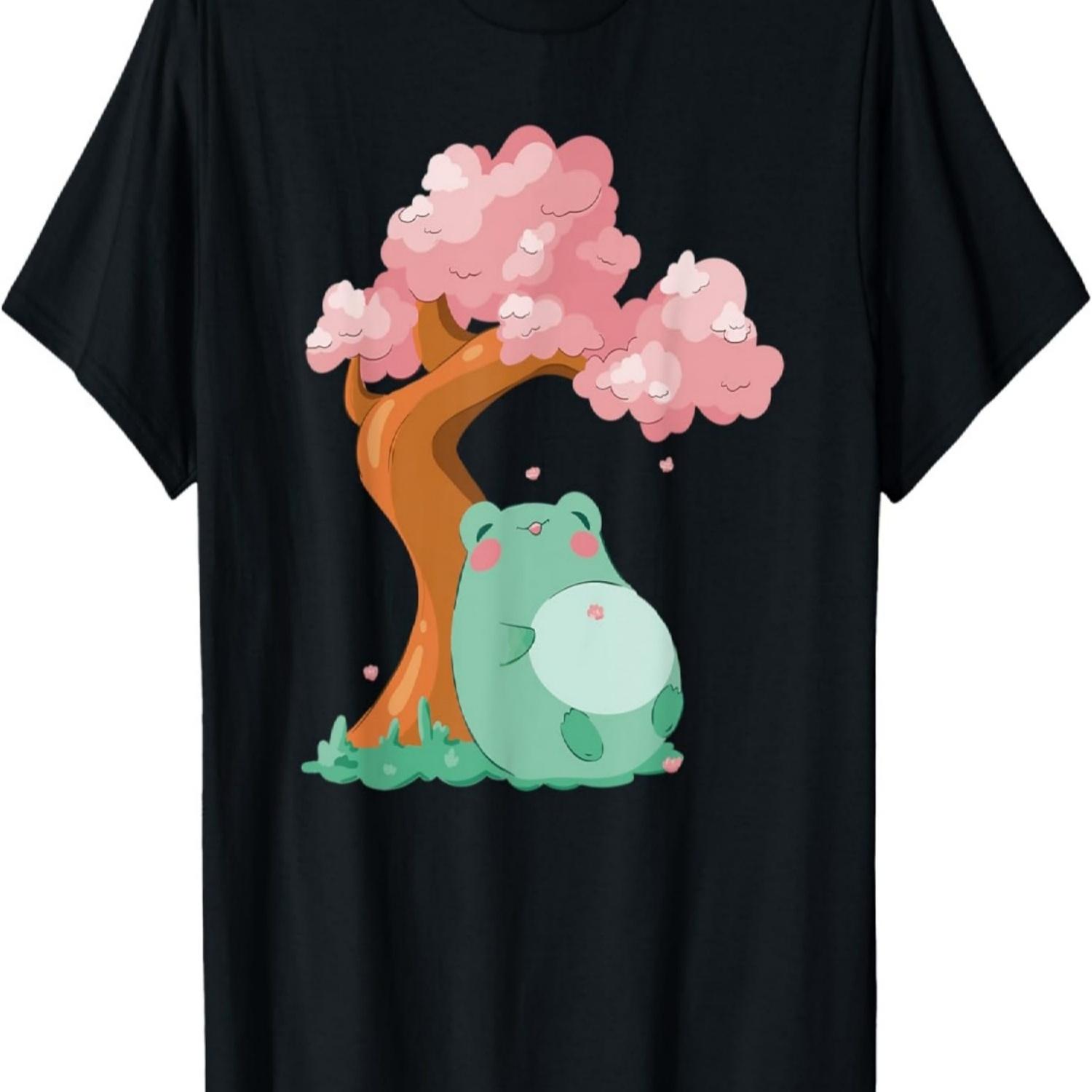 Cute kawaii frog and Sakura Cherry Blossom tree  T-Shirt S