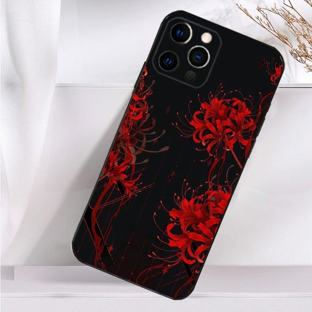 Rote Spinnenlilie Handyhülle Für iPhone 16,15,14,13,12,11 Plus,Pro Max,XS,X,XR,SE,Mini,8,7 Weiche Silikon Schwarze Hülle