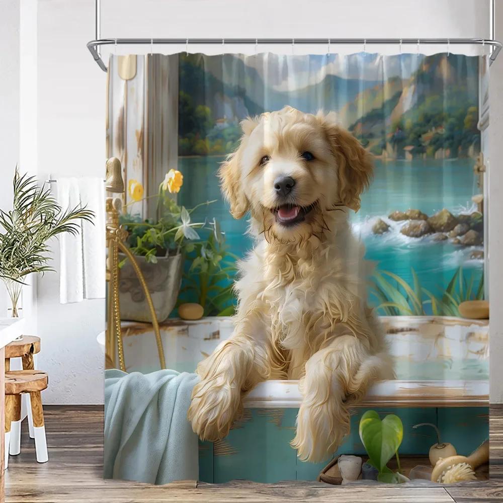 Roliga badande djur Duschdraperier Get Höglandsko Elefant Hund Gris Badrumsdekorationer Bad Djur Badkarsdraperi