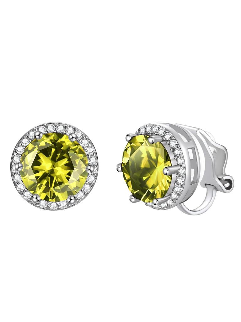 FindChic 925 Sterling Silver Earrings for August Both Accessories Women, Peridot, Non-Pierced Earrings, Hypoallergenic, Zirconia, Birthstone, Ears,