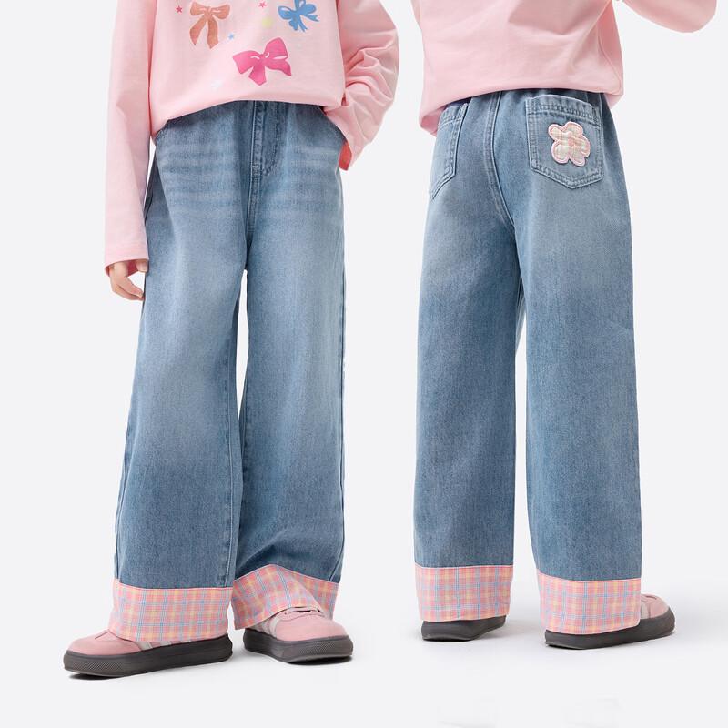 Xiaoyinman Girls  Straight-Leg Jeans with Floral Back Pockets 160