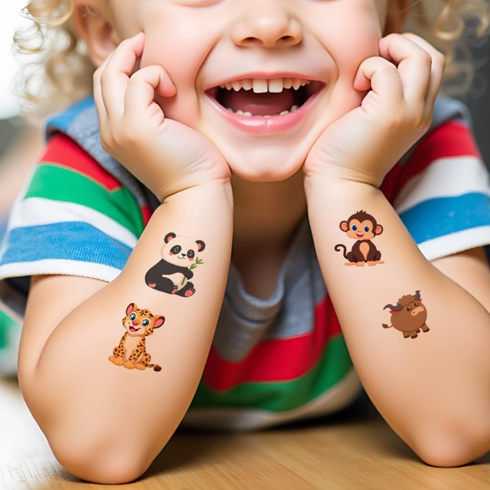 54pcs Kids Cartoon Temporary Tattoo Stickers Waterproof Cute Animal Fake Tatoo Body Art Disposable Semi-Permanent Fake Tattoo