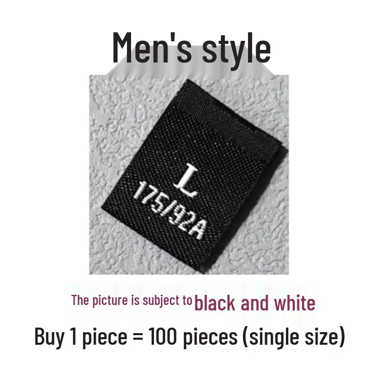 In-Stock Men's & Women's Woven Size Labels: Custom Black & White Trendy International Brand.
