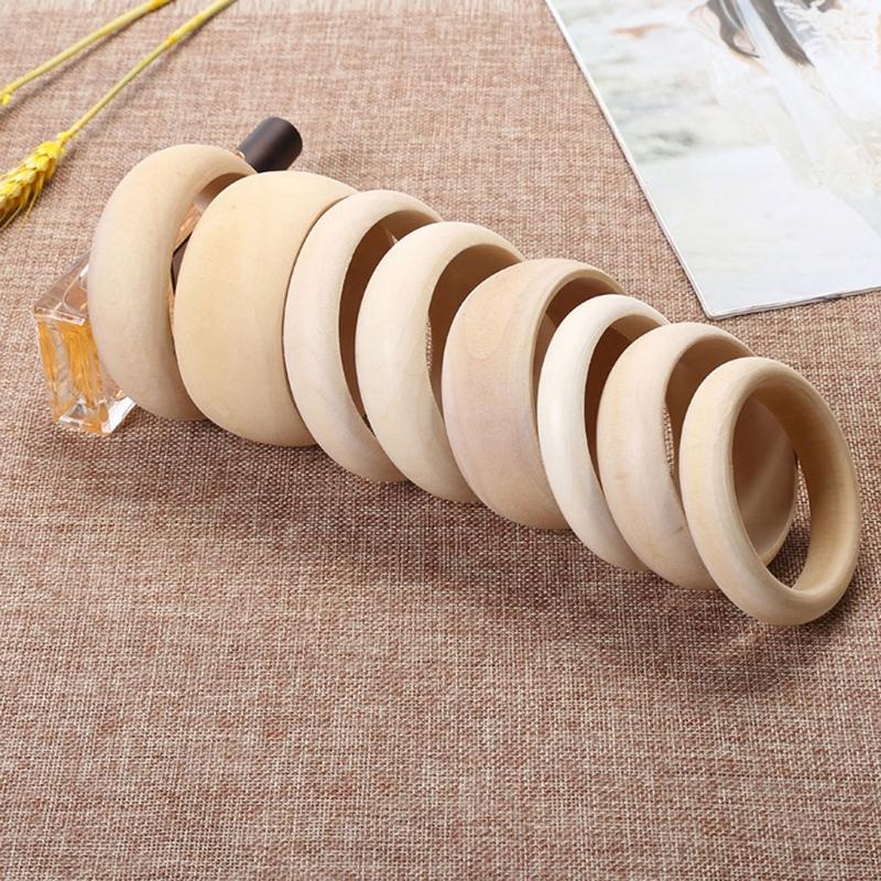 6Pcs Unfinished Blank Wood Bangle Bracelets Natural Round Wood Ring Wooden Circle for DIY Painting Craft Jewelry Making