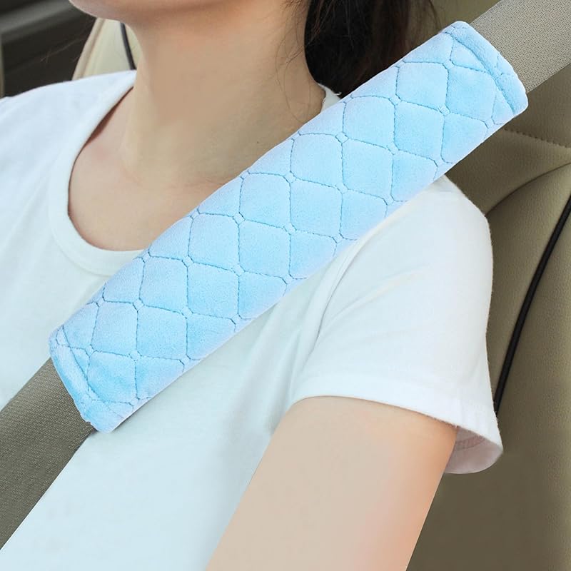 Amooca Soft Auto Seat Belt Cover Seatbelt Shoulder Pad 2 PCS for a More Comfortable Driving Compatible with All Cars and Backpack Black