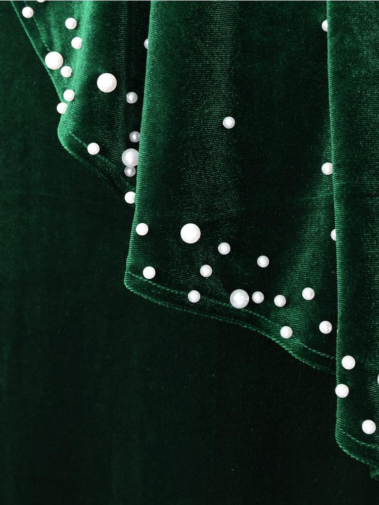 A-Linie Damen Samtkleider O-Ausschnitt Langarm Hoher Bund Schößchen mit Gürtel Elegant Büro Damen Kirche Weihnachtsfeier Kleider