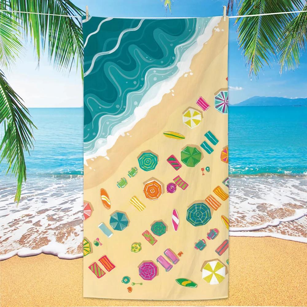 Beach Pattern Beach Towel, Digital Printing Thin Quick-Dry Anti-Sand Microfiber Lightweight for Swim, Yoga, Travel, Gym, Gift