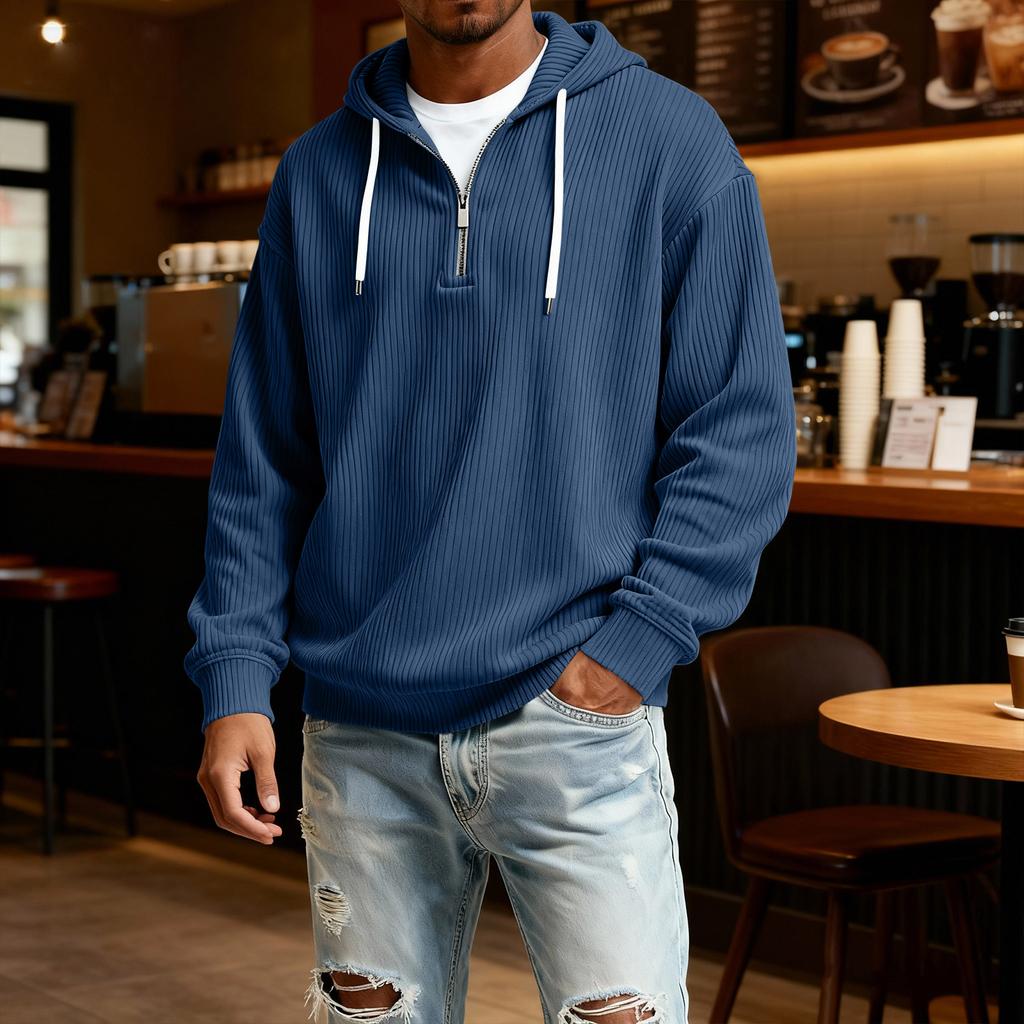 Herren Casual einfarbiges Kapuzensweatshirt mit Reißverschluss und langen Ärmeln, Alltags-Reißverschluss-Casual-Langarm-T-Shirt