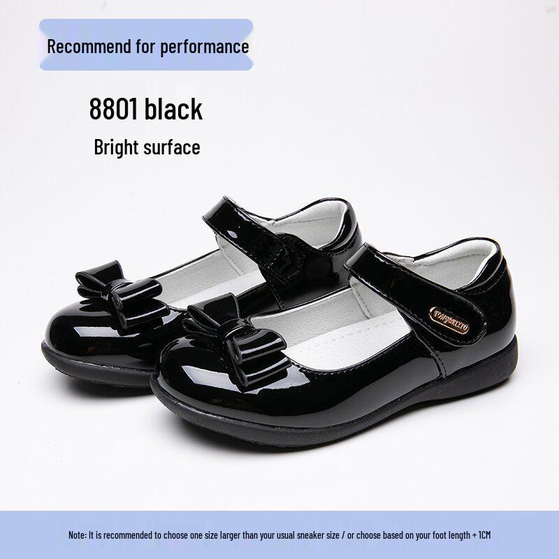 Black Genuine Leather Children's Performance Shoes - Little Princess Campus Style