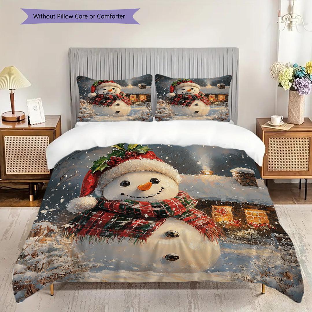 

Snowman Pattern Bedding Quilt Set Quilt Cover Pillowcase Home Decoration Birthday Gift (1 * duvet cover + 2 * pillowcase, without core) 135x200cm