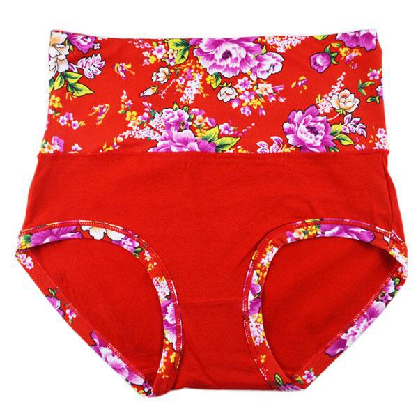 

Женское хлопковое нижнее белье с принтом в стиле ретро с высокой талией и утягивающим эффектом D3004 One Size красный