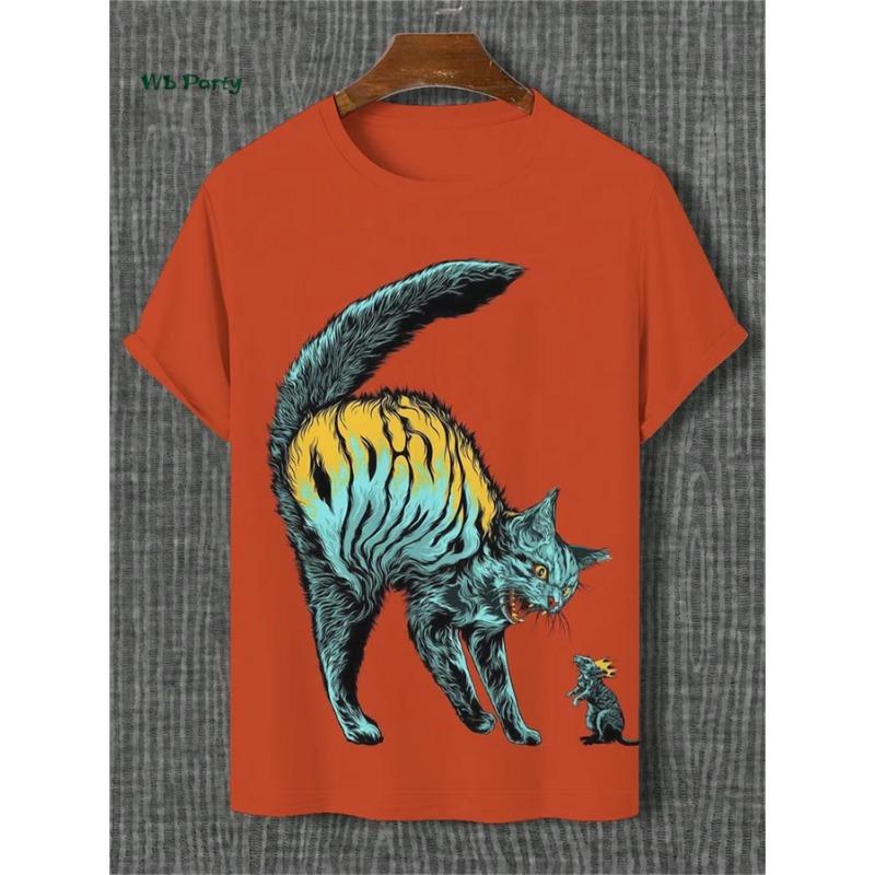 Cat Pattern Men's T-Shirt 3D Print Funny Animal Short Sleeve T-Shirt Oversized Tops Summer Daily Outdoor Casual Men's Clothing