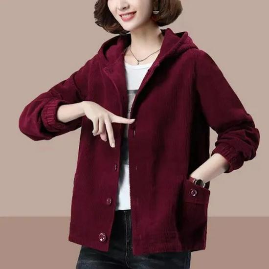2023 Women's Korean Style Loose-Fit Corduroy Jacket with Velvet, Available In Plus Sizes for Spring, Autumn, and Winter.