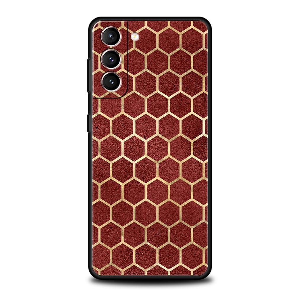 Honeycomb Pattern Soft Phone Case For Samsung Galaxy S25 Edge S24 Plus S23 FE S22 S21 S20 Ultra 5G S10 Black Protect Cover