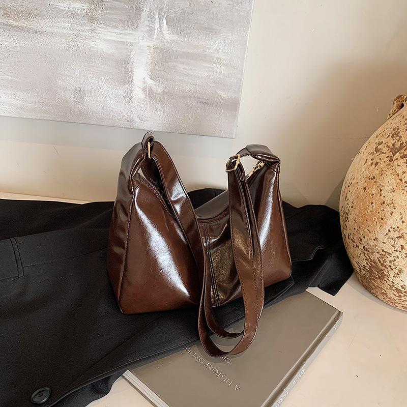 

Однотонная сумка-тоут из промасленной ткани в стиле ретро, универсальная, женская, премиальной текстуры, в иностранном стиле, повседневная, новая осенне-зимняя, нишевая, на плечо