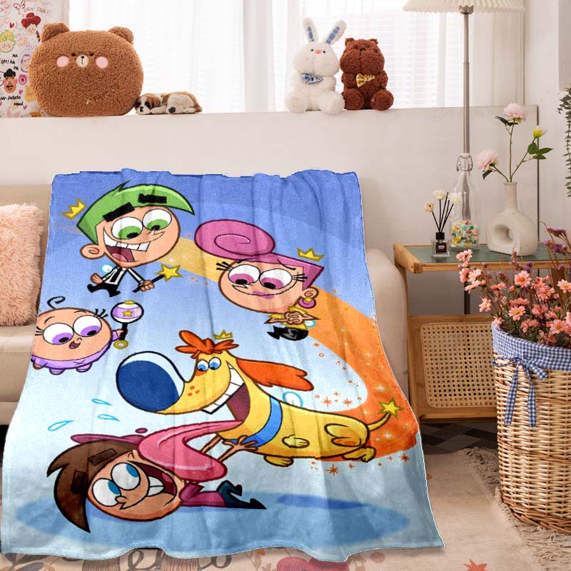3D printed The Fairly OddParents pattern flannel blanket, soft and warm, suitable for sofas, beds, picnics, offices, camping, etc.