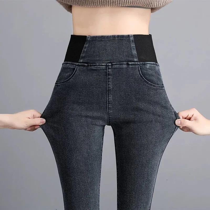 מכנסי ג'ינס אוברסייז Slim ג'ינס מותן גבוה לנשים סקיני ג'ין וינטג' שטיפה עיפרון מתיחה Vaqueros חותלות Pantalones