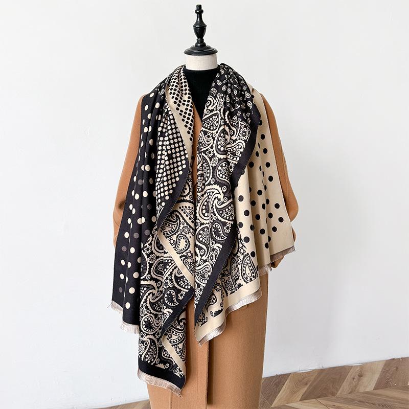 Korean Version Of Light Luxury Contrasting Colors, Double-Sided Imitation Cashmere Scarf, Winter High-End Warm Shawl