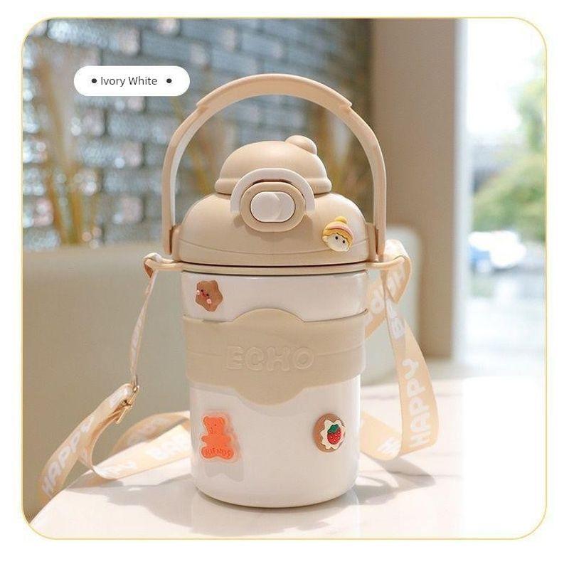 Large Capacity Thermos Cup for Girls, Stylish Water Bottle with Lid, Stainless Steel Big Belly Water Bottle for Children