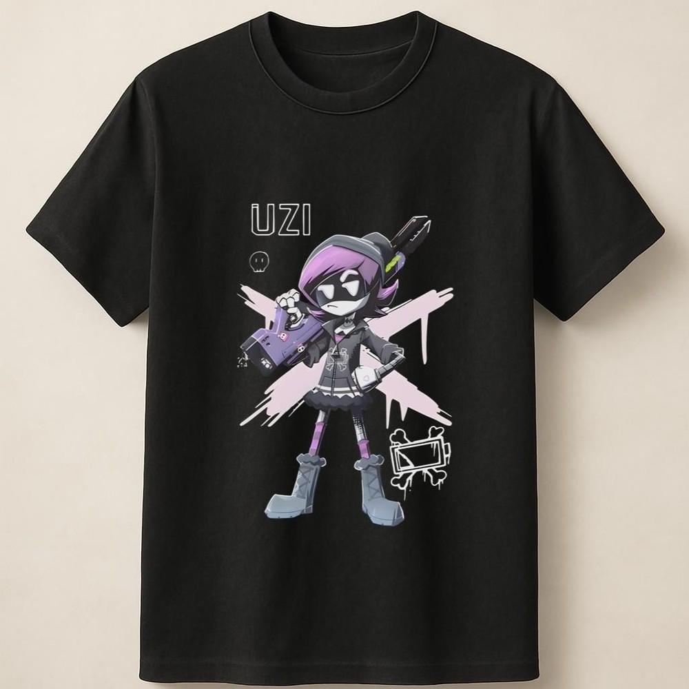 

Uzi Tech Anime Style Girl with Purple Hair and Weapon Unisex T Shirt Unisex T-Shirt XXL