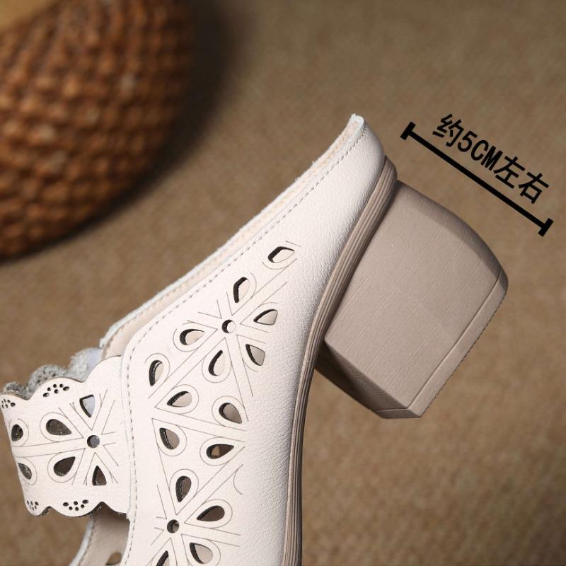 New summer first-layer cowhide cool slippers women's slippers wear fashionable and versatile retro bag head slippers