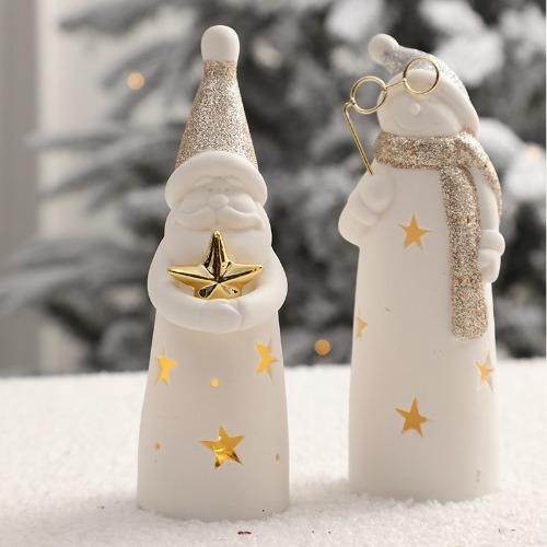 LED Light-up Decor for Christmas, Mini Ceramic Snowman Santa Reindeer Ornament