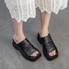 2026 Summer Genuine Leather Retro Platform Sandals Women Chunky Sole Mules Comfortable Casual Shoes