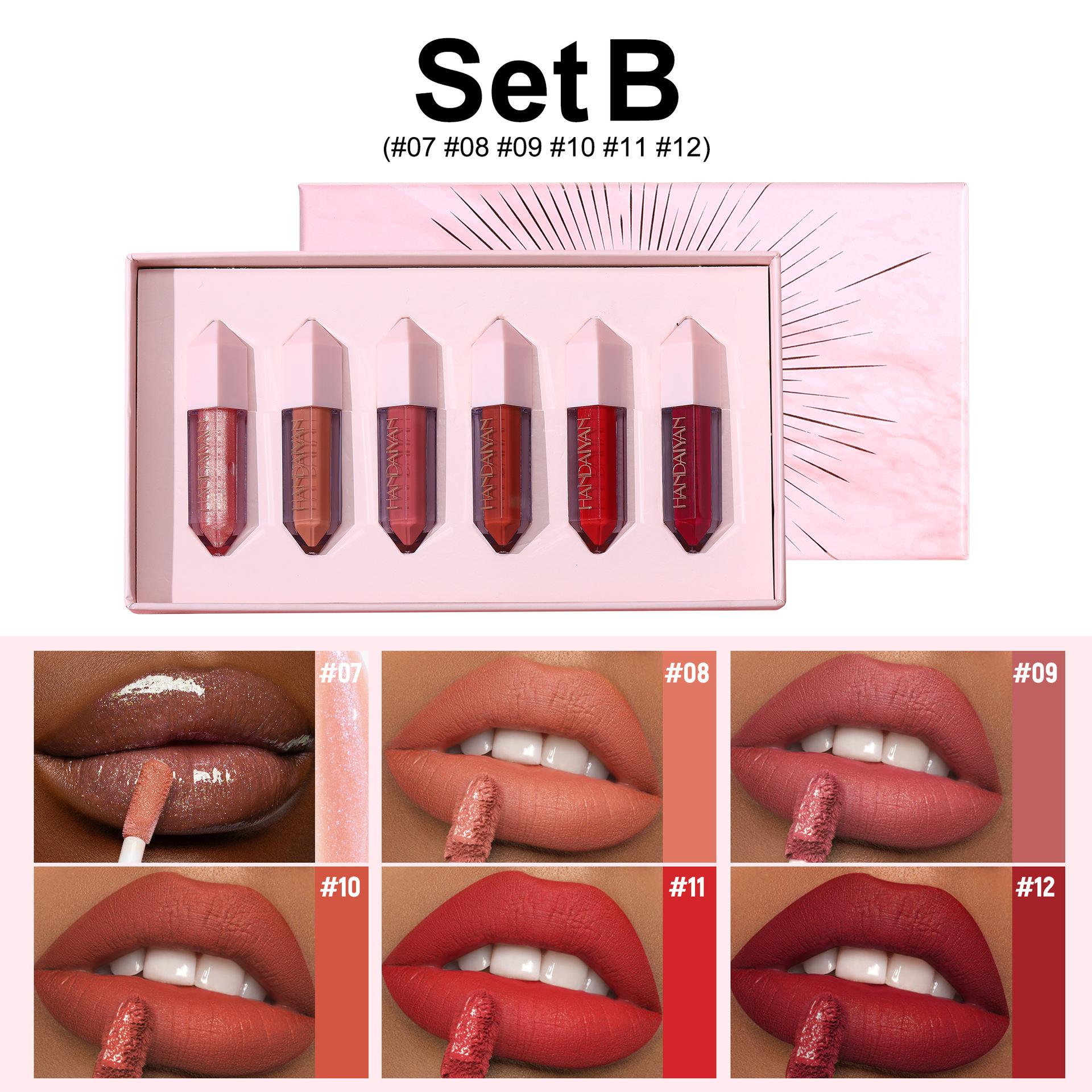 

Набор из 6-цветных блесков для губ Diamond Lip Gloss Set Candy Color Pearl Sparkling Lip Gloss Стойкий антипригарный блеск для губ Cup Lip Gloss Set Gift Box B