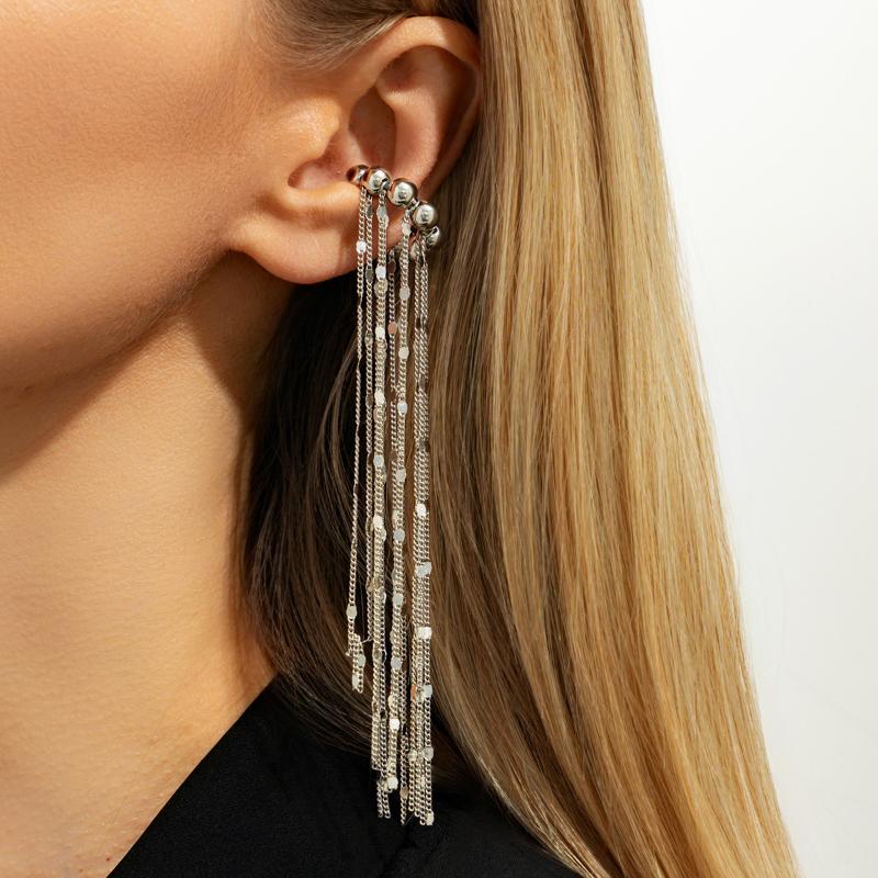 1/2Pcs Ably Simple Pearl Long Tassel Ear Cuff Ear Bone Clip Without Ear Hole For Women Statement Earrings Jewelry