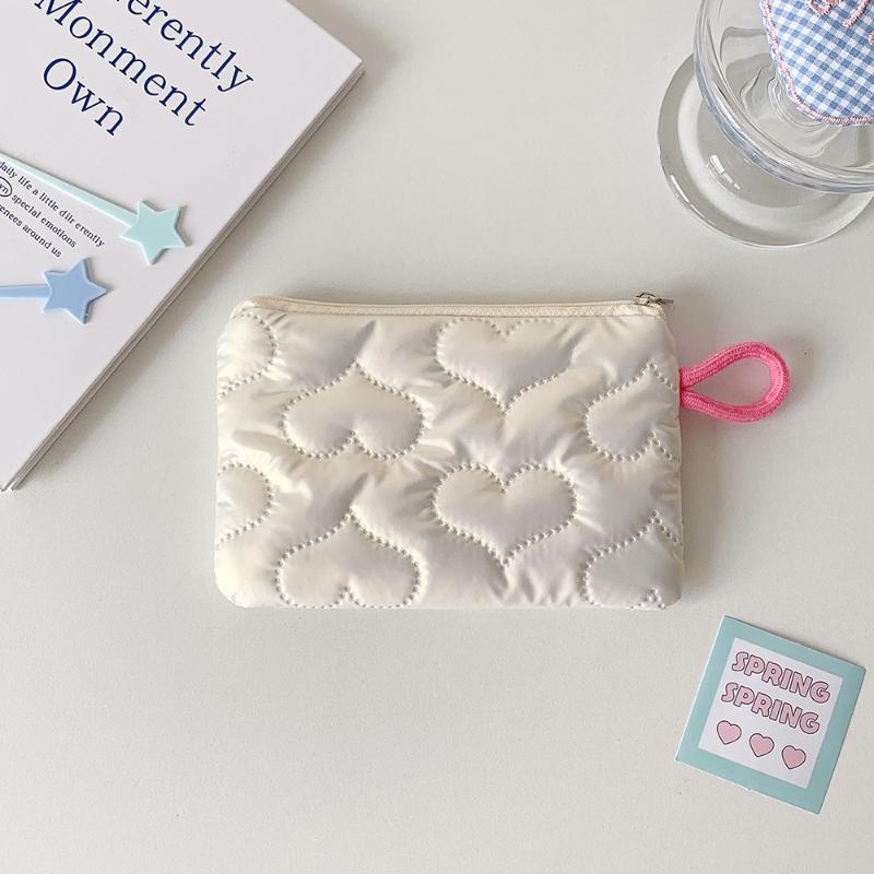 Love Heart Bow Coin Purse Cosmetic Pouch Zipper Sanitary Pad Pouch Portable Card Holder Earphone Data Cable Key Lipstick