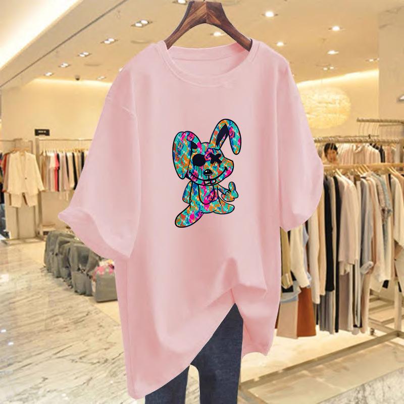 European and American Women's Rabbit Print Loose Round Neck Short Sleeve T-shirt - Summer New Style Top
