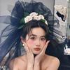 Head Covering Bridal Veil with Hair Comb Gauze Black Wedding Veil Gothic Bridal Tulle  Proposal