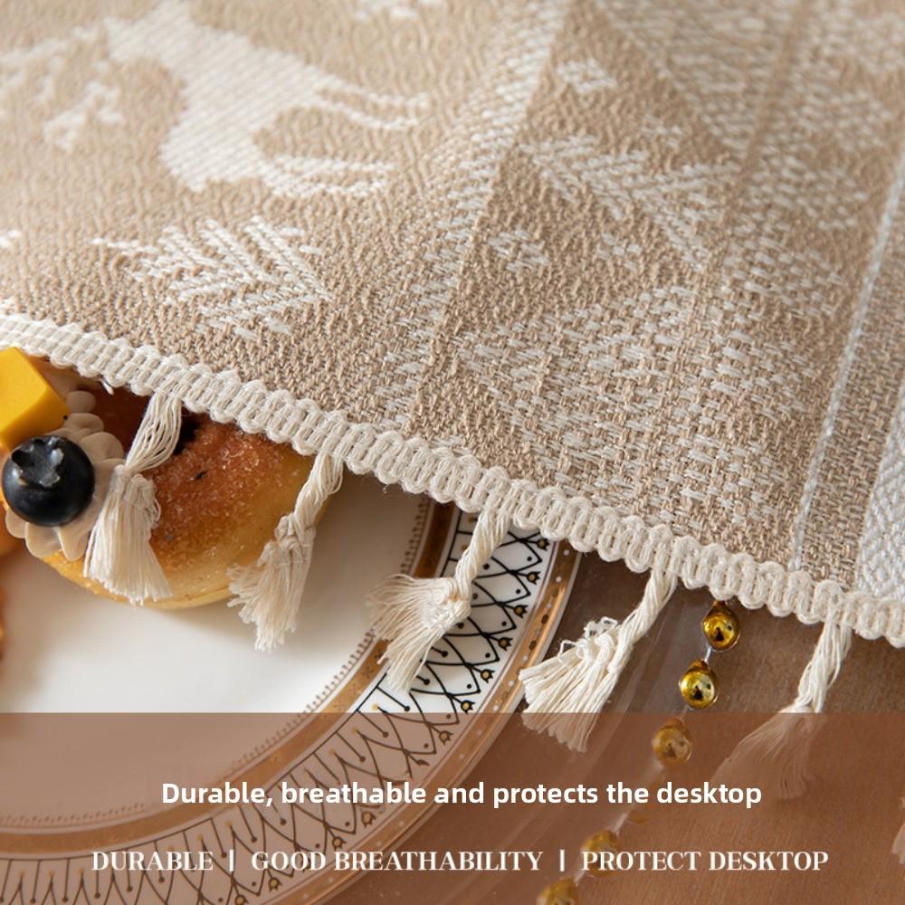 Christmas Reindeer Tablecloth Linen Cotton Rectangular Table Cover with Fringe Luxury Dining Table Decor