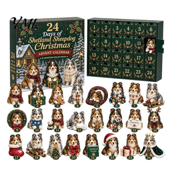Kreative Weihnachts-Raumdekoration Shih Tzu Adventskalender, 24-Tage Countdown Spielzeug-Set mit Mini-Hund 24 Tage Festliche Dekorationsfiguren, Baumhänge-Dekoration,