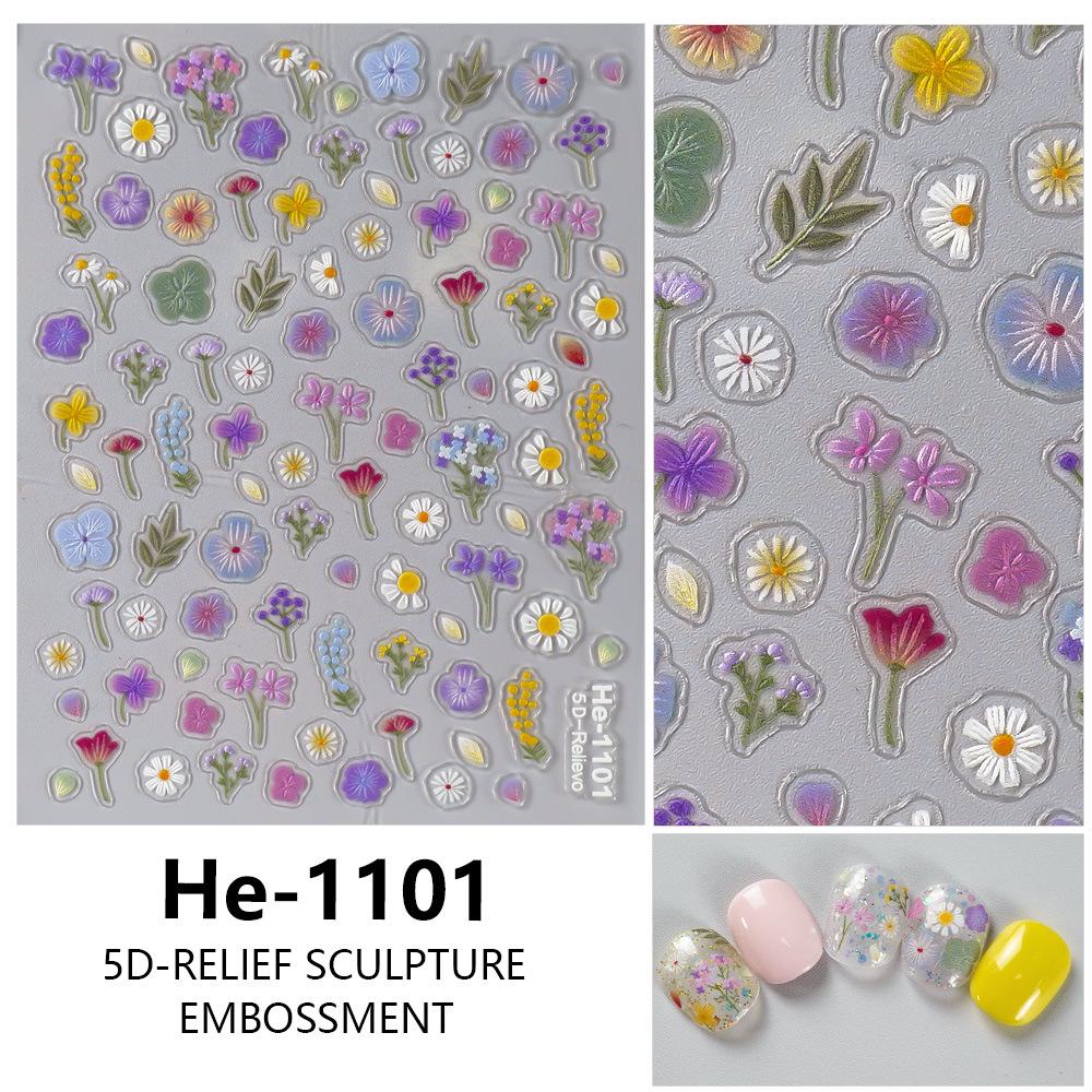 Redanco 5D Cartoon Wildflower Nail Art Stickers - 3D Self-Adhesive (He-1101)