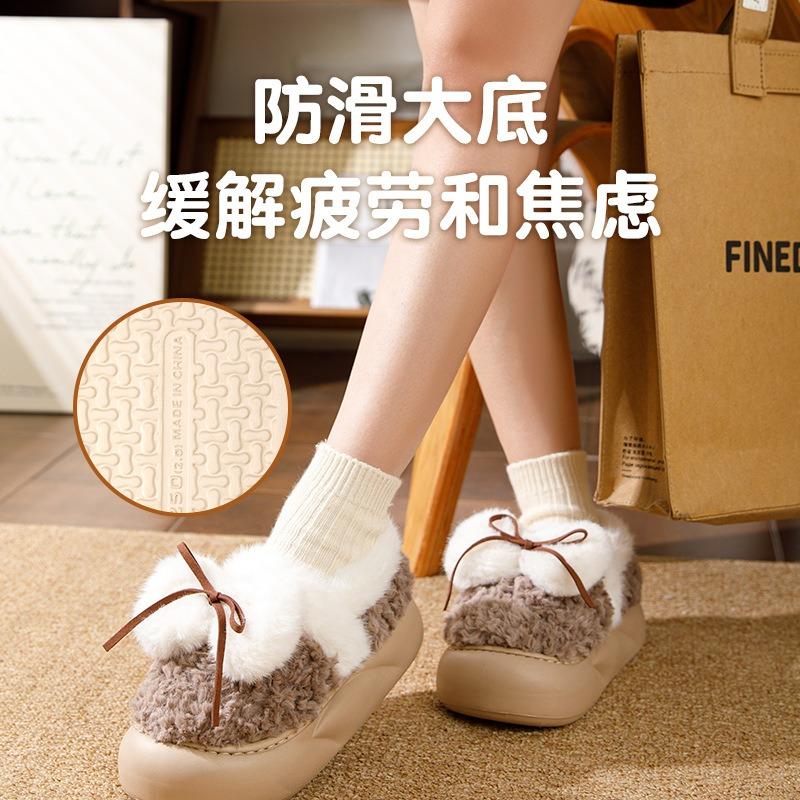 Bag heel cotton slippers women's autumn and winter cute bow indoor floor thick sole fluffy cotton shoes can be worn outside