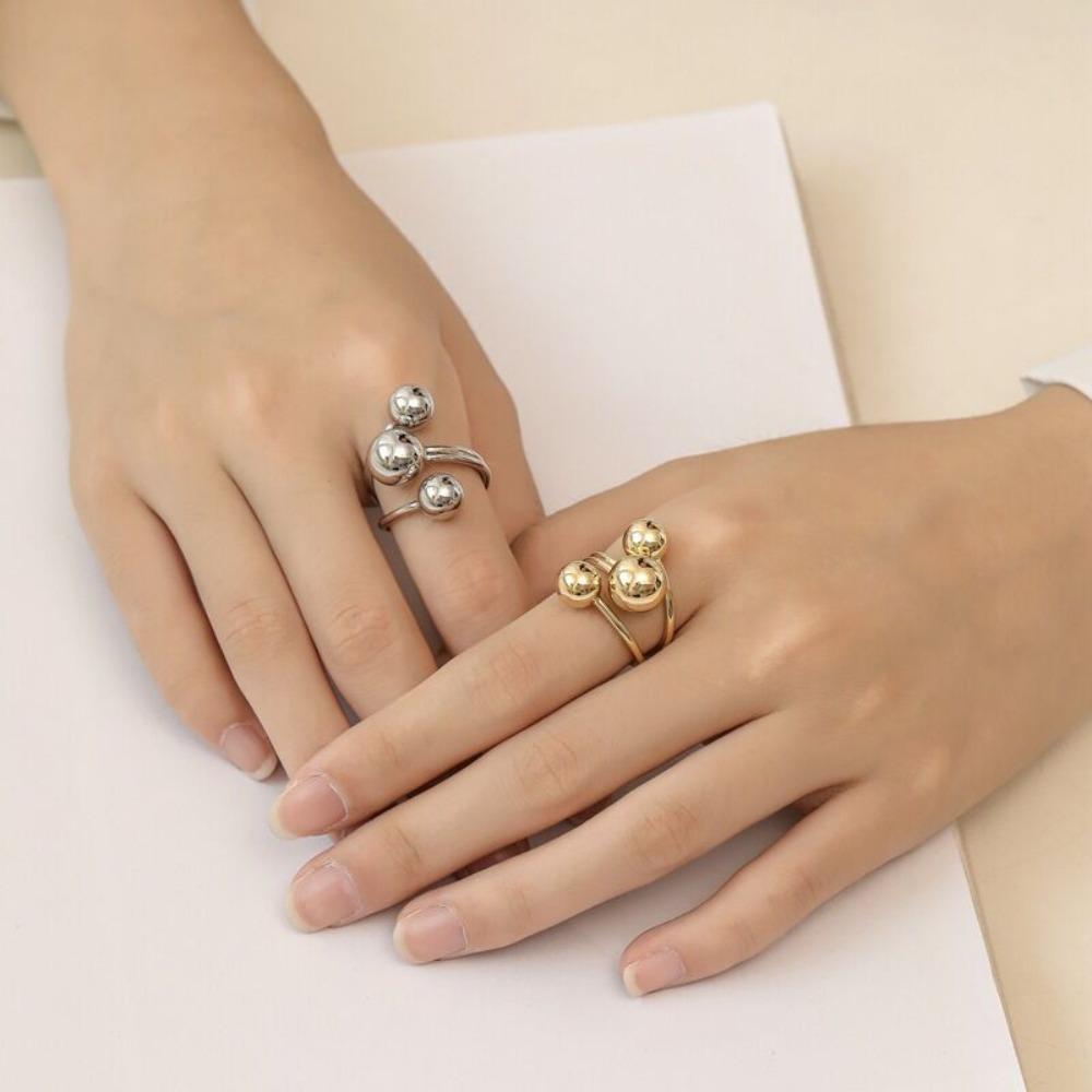 New Temperament Multi-layer Irregular Geometry Sliver Color Smooth Planet Stainless Steel Open Rings for Women Designer Jewelry